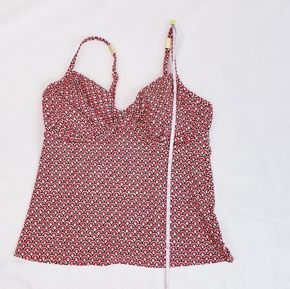 Land's End Geometric Tankini Swimsuit Top Swimwear Red White - Picture 10 of 11